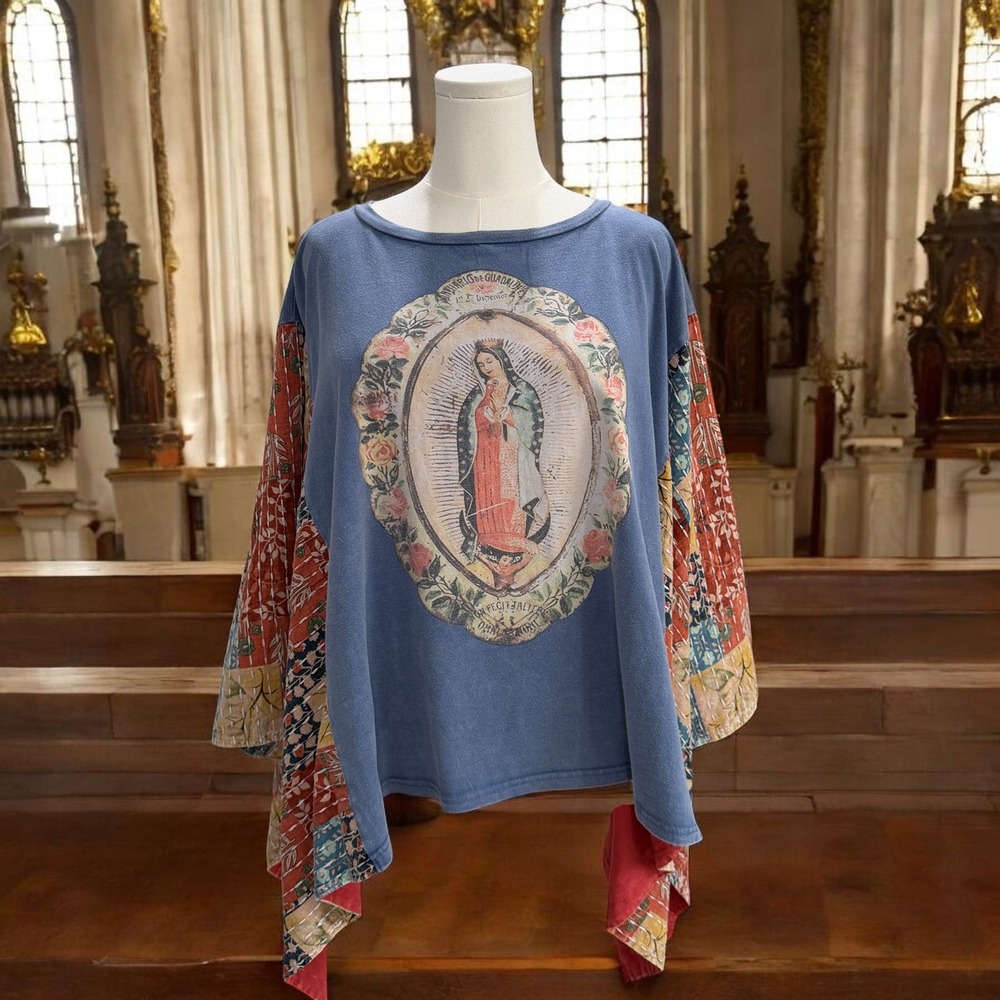 Blue Velvet Guadalupe Virgin‎ Mary Boho Patchwork Top Fairy Grunge Cottagecore